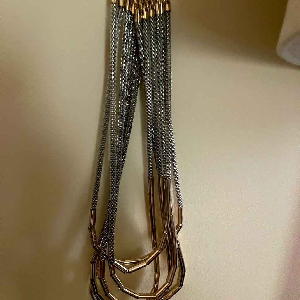 Mika Designer 6 Strands Silver Threaded Strands Gold Sliders Necklace Jewelry